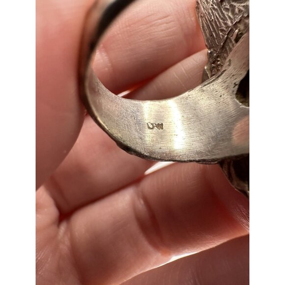 VTG Huge Brutalist Modernist Sterling Silver Turquoise Ring Signed DW Size 8.5 - Picture 8 of 14